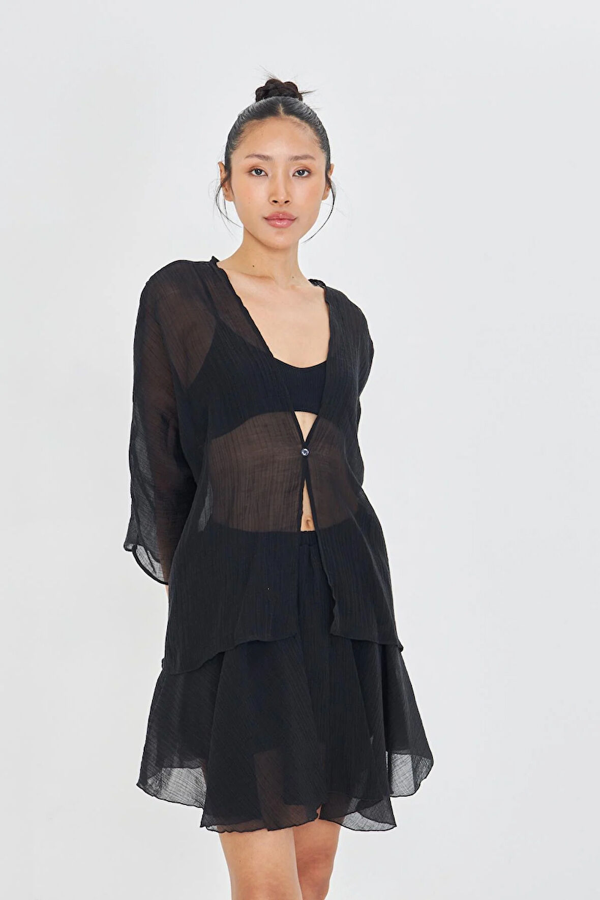 Tek Düğmeli Kırışık Kimono