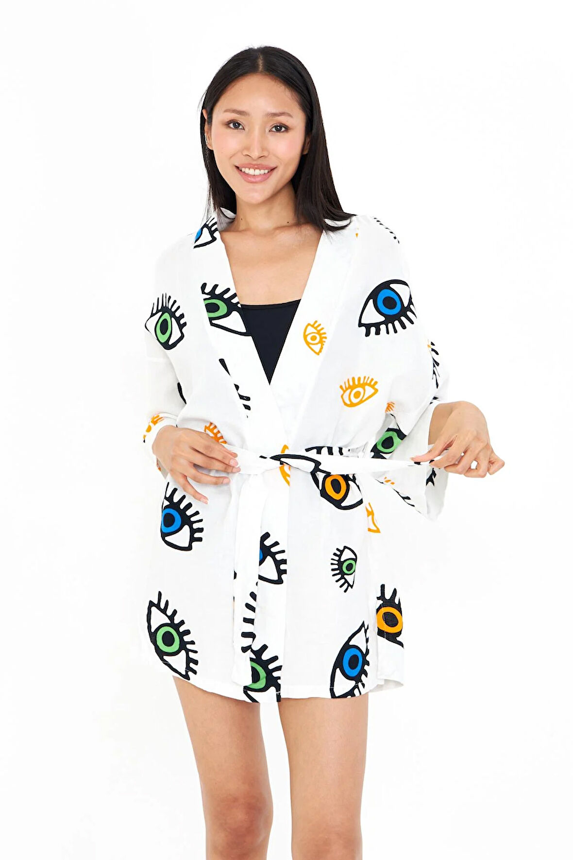 Göz Baskılı Kısa Müslin Kimono