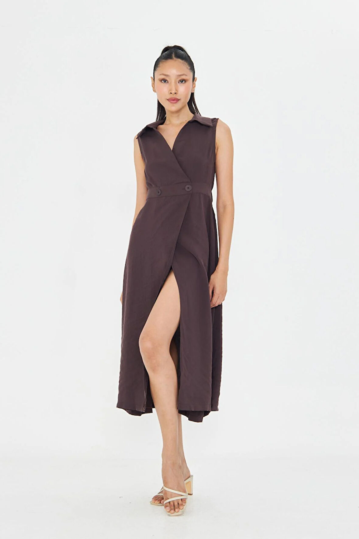 Çift Düğmeli Sıfır Kol Elbise