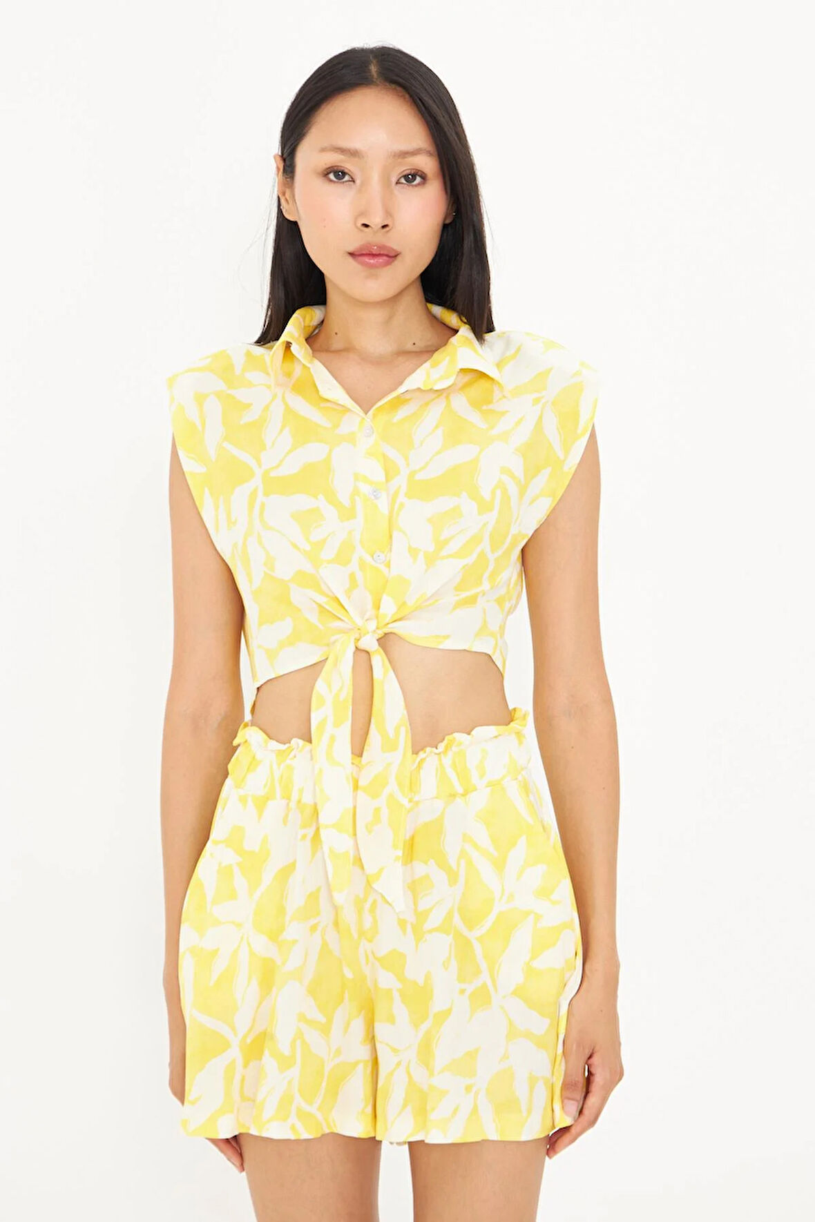 Bağlamalı Desenli Viskon Gömlek