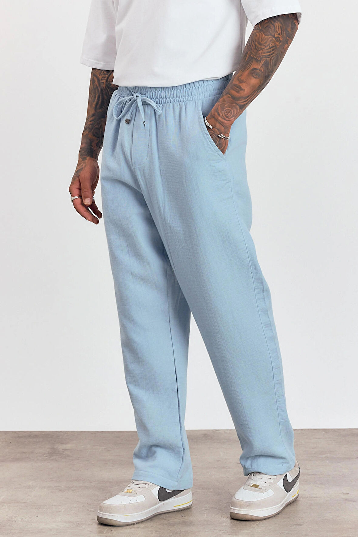 Beli Lastikli Bağcıklı Bol Kesim Pantolon AG-Y23113LNS