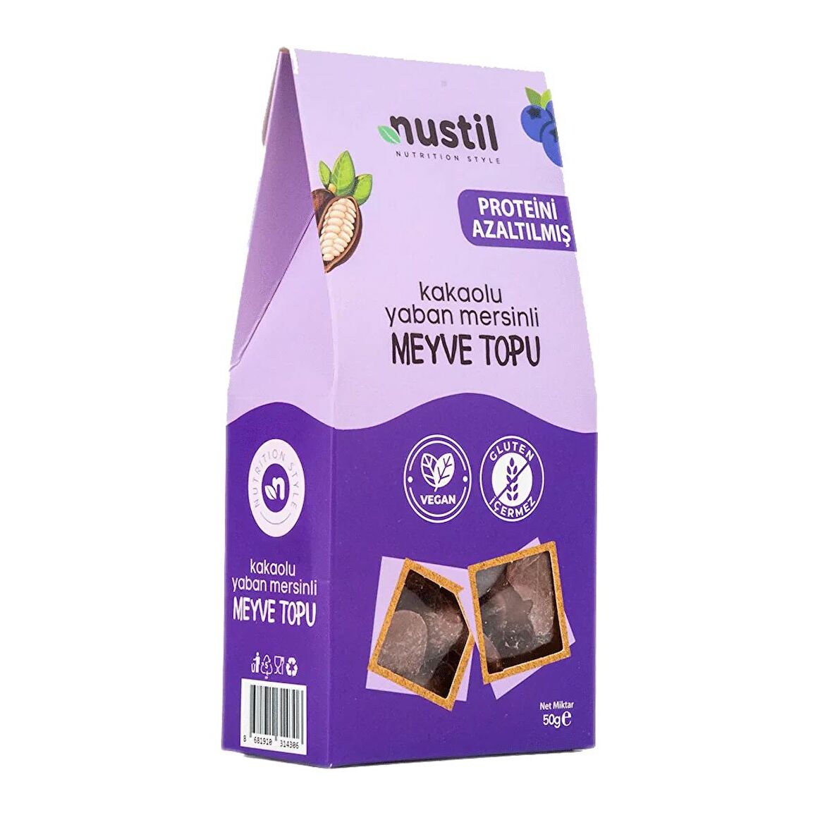 Nustil Düşük Proteinli Glutensiz Kakaolu Yaban Mersinli Meyve Topu 50g