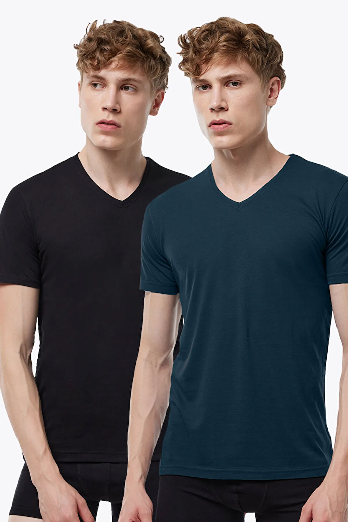Erkek Siyah Füme 2 li V Yaka Modal İnce Yaz Serinliği Tişört 2M085