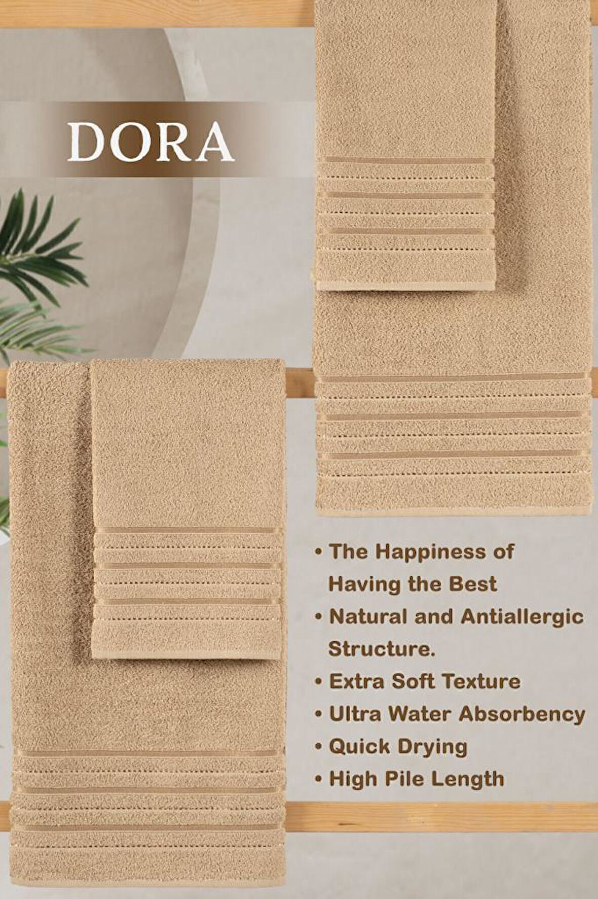 4 Lü Banyo Havlusu Seti Dora Bej - 70x140