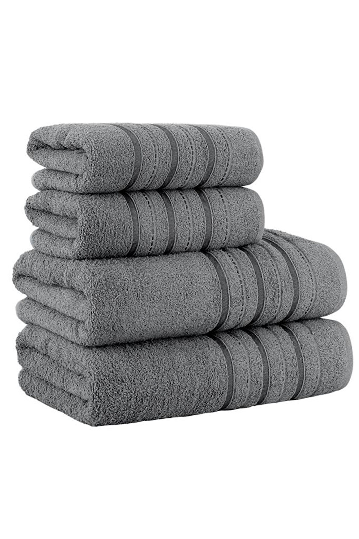 4 Lü Banyo Havlusu Seti Dora Gri - 70x140