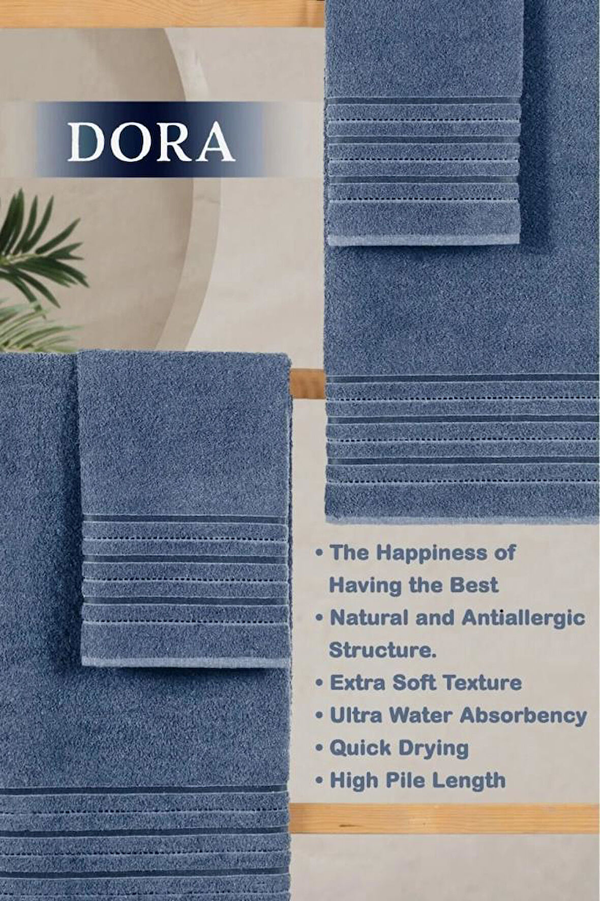 4 Lü Banyo Havlusu Seti Dora Indigo - 70x140