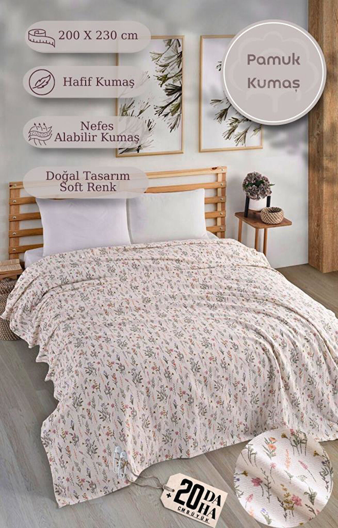 Çift Kişilik Baskılı Pike Yatak Örtüsü Daisy 200x230 cm
