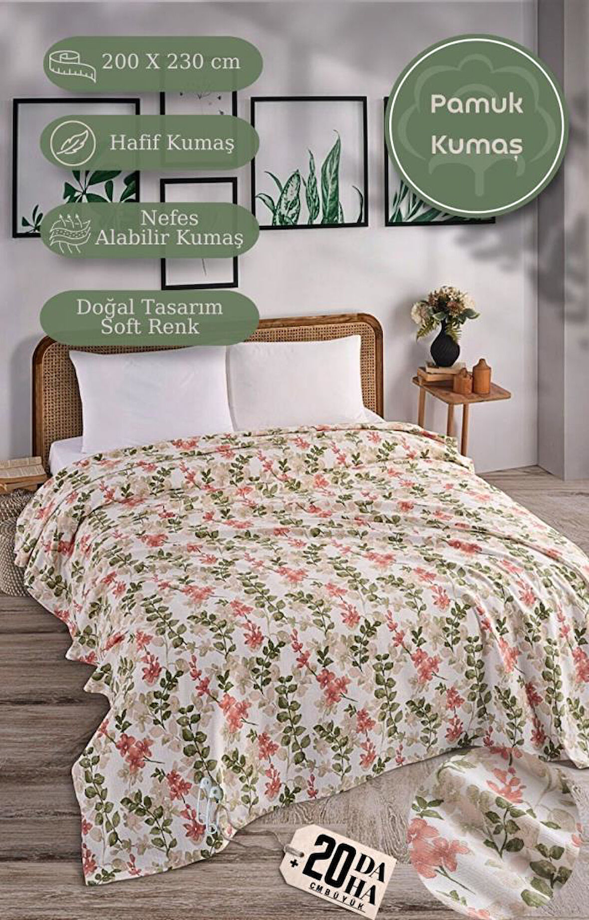 Çift Kişilik Baskılı Pike Yatak Örtüsü Daisy 200x230 cm