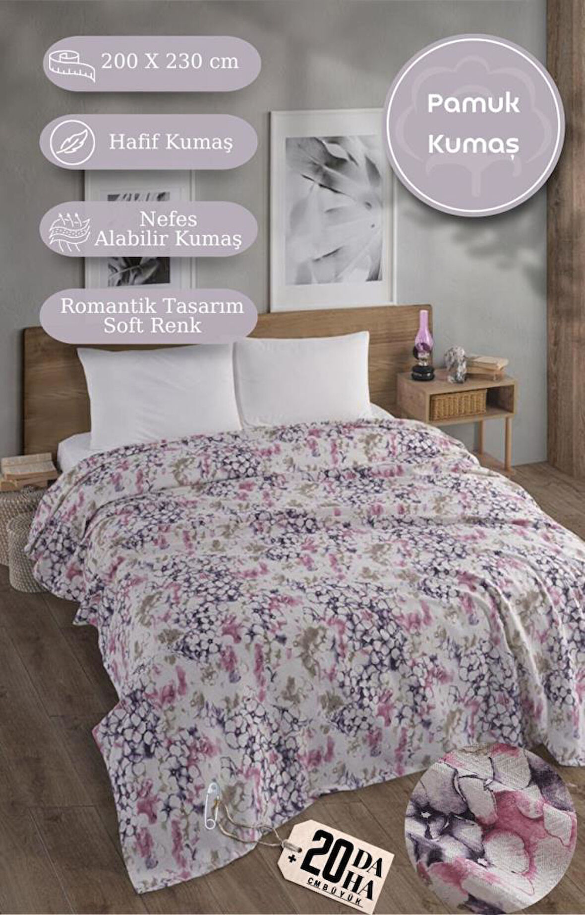 Çift Kişilik Baskılı Pike Yatak Örtüsü Daisy 200x230 cm