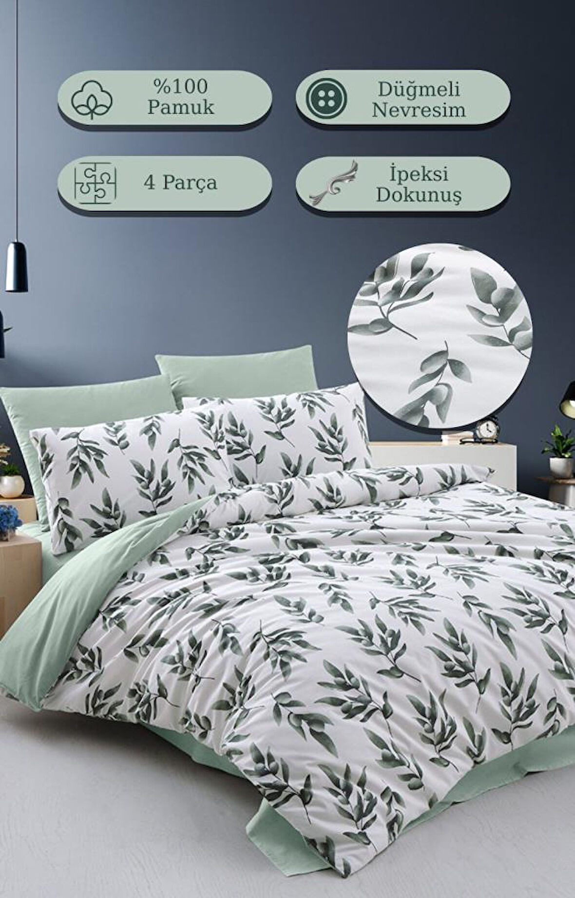 Nevresim Takımı Çift Kişilik Oliviya %100 Pamuk Percale Baskılı