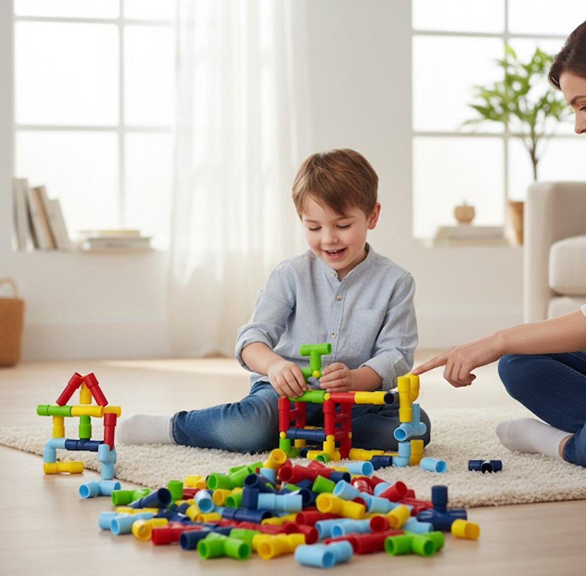 Boru Lego Bloklar - 72 Parça Renkli Eğitici Borulu Lego Oyuncak Seti (3+ Yaş)