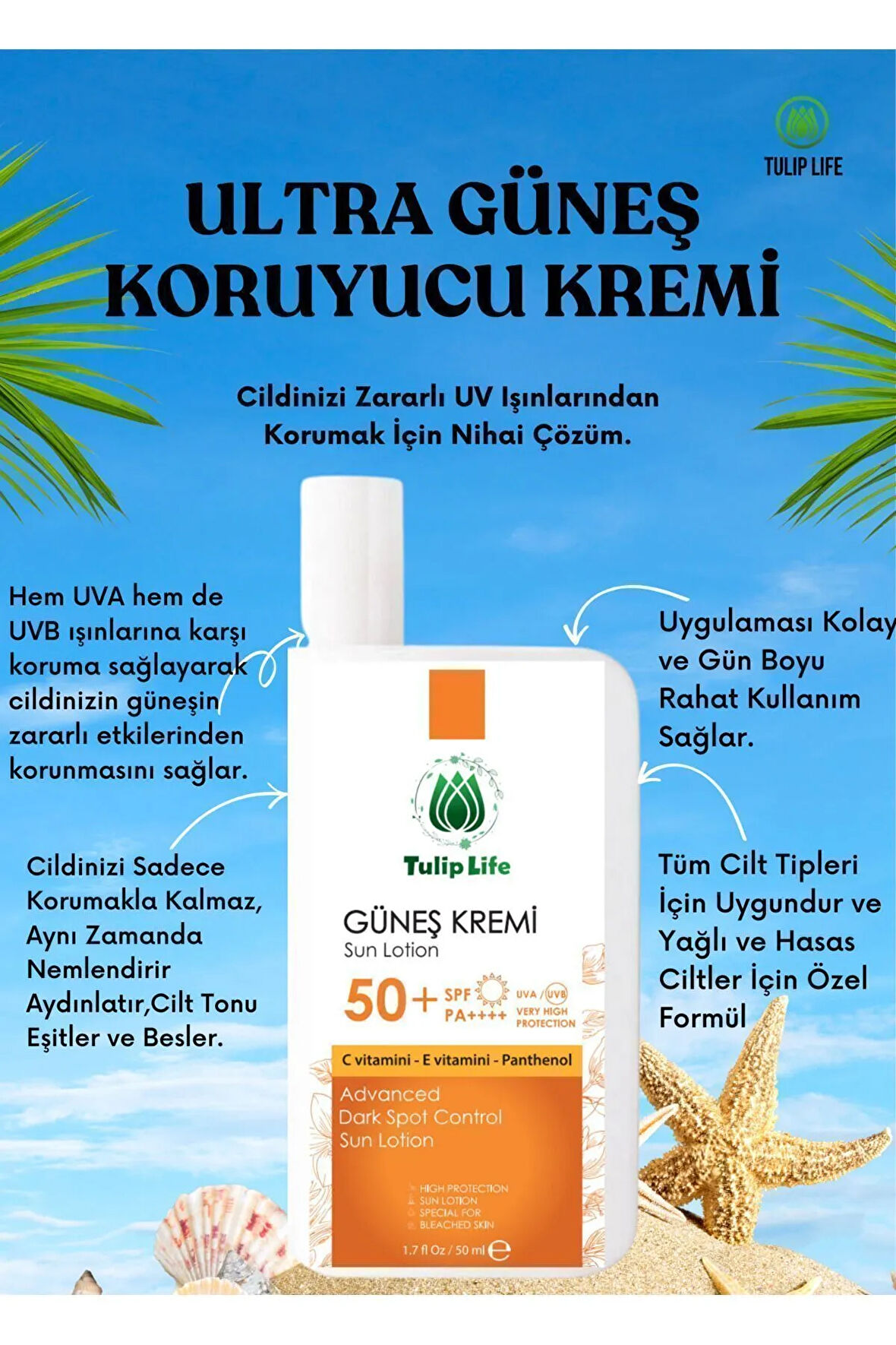 Sun Care Spf+50 High Portection  Nemlendirici Yüksek Koruma Güneş Kremi 50 ml