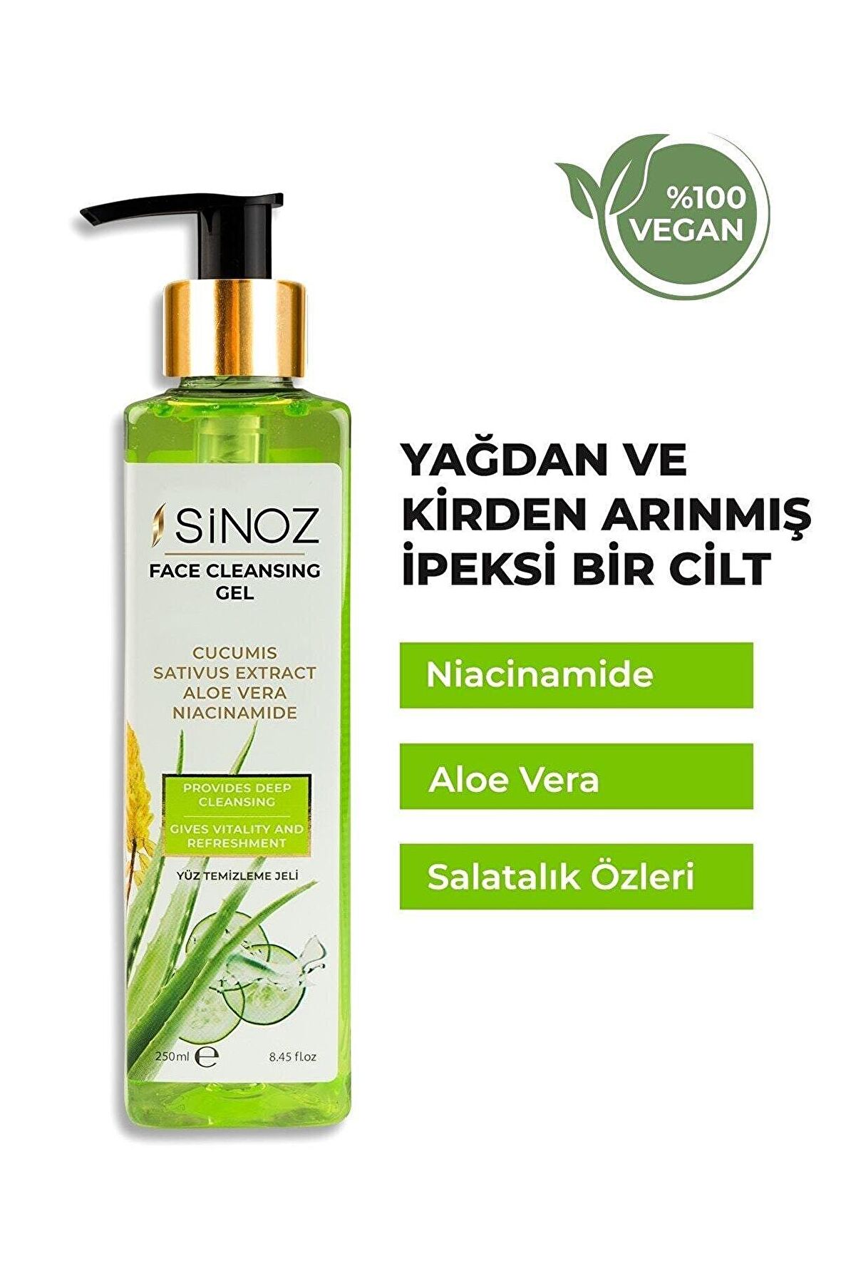 Sinoz Tüm Ciltler için Canlandırıcı Yüz Temizleme Jeli 250 ml 