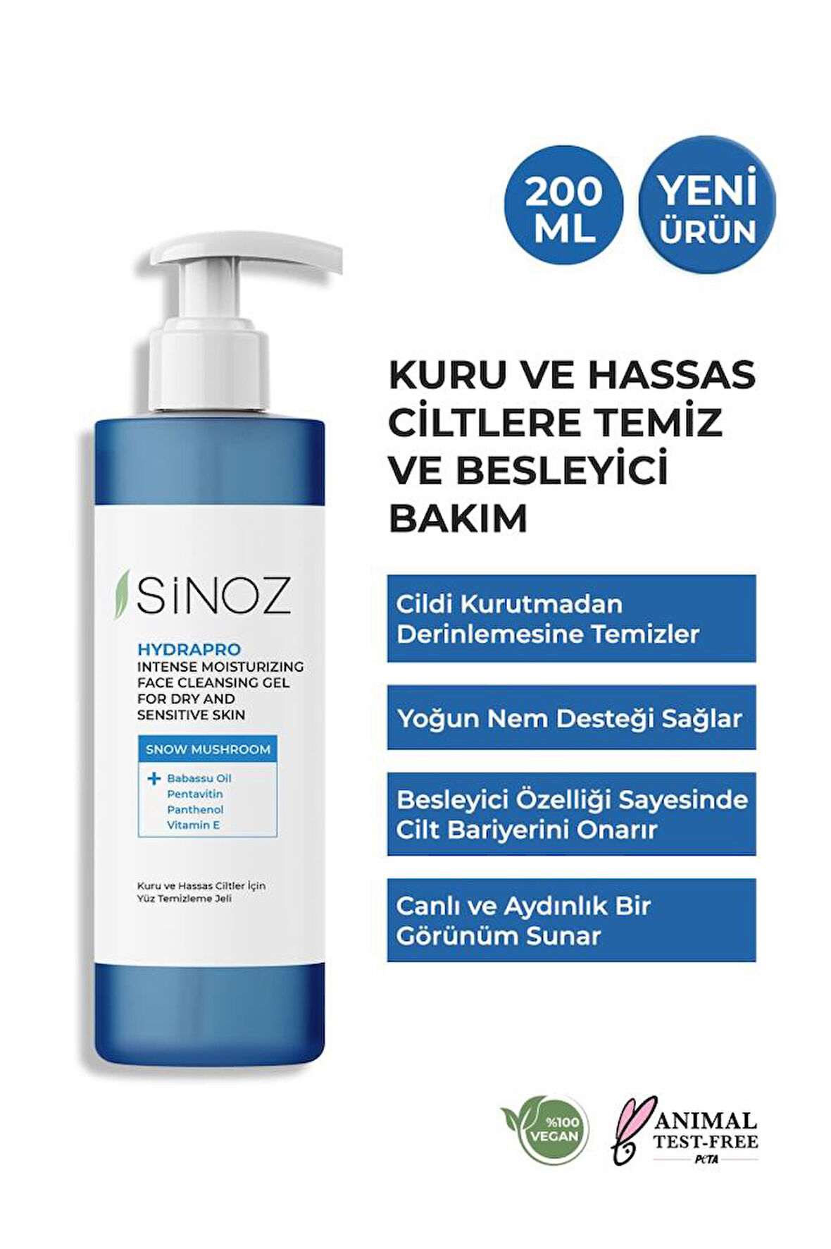 Sinoz Hydrapro Kuru Ve Hassas Ciltler Için Yüz Temizleme Jeli 200 ml