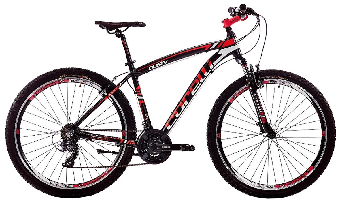 Corelli Dusty 1.1 V Fren Shimano 21 Vites 27,5 Jant Dağ Bisikleti Siyah Kırmızı Beyaz 18 Kadro