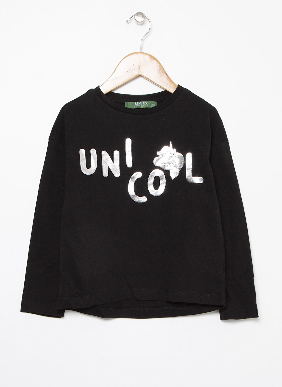 Limon Pamuklu Uzun Kollu Siyah Kız Çocuk T-Shirt