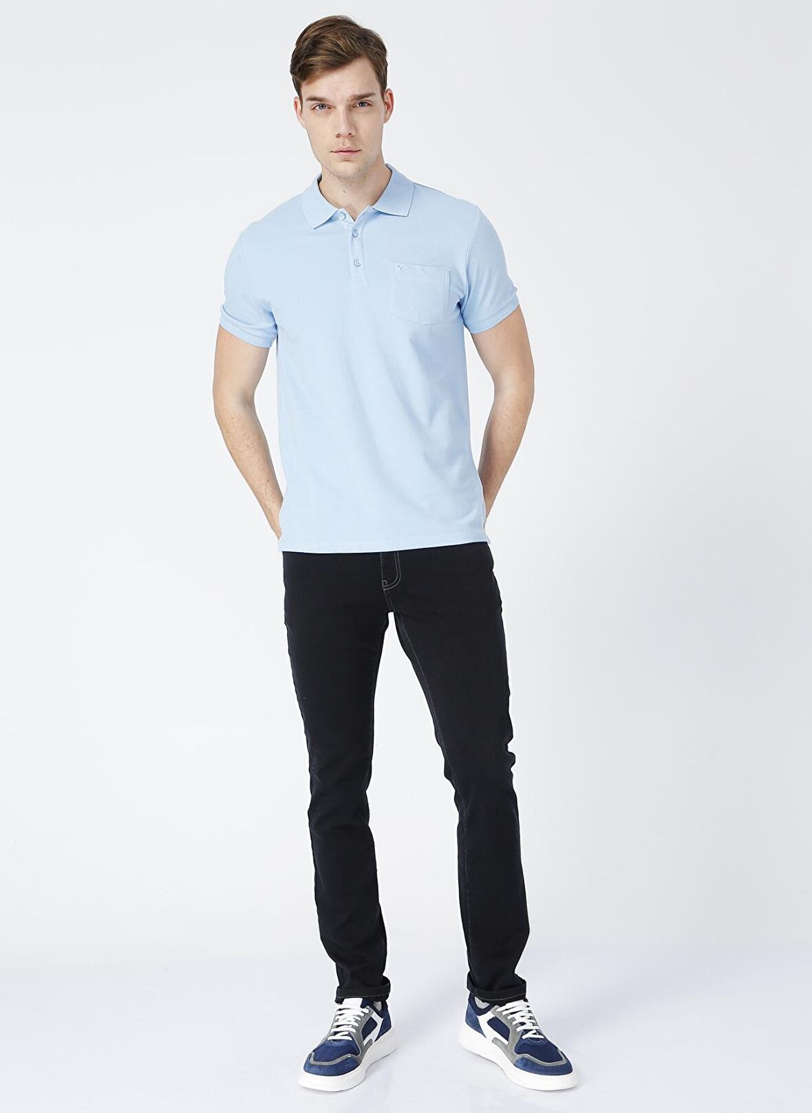 Polo Yaka Düz Mavi Erkek T-Shirt NOBRO K CEPLI