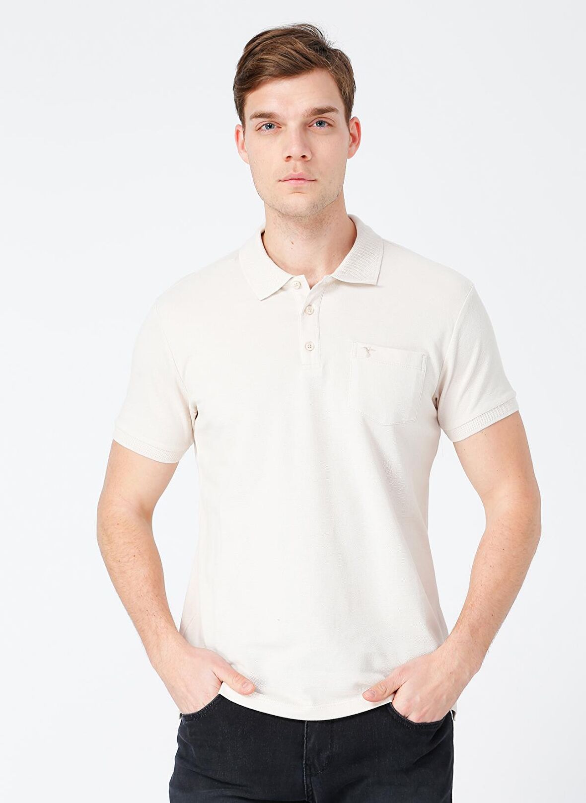 Polo Yaka Düz Bej Erkek T-Shirt NOBRO K CEPLI