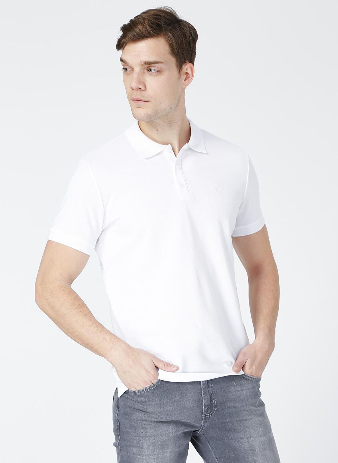 Polo Yaka Düz Beyaz Erkek T-Shirt NOBRO K CEPSIZ