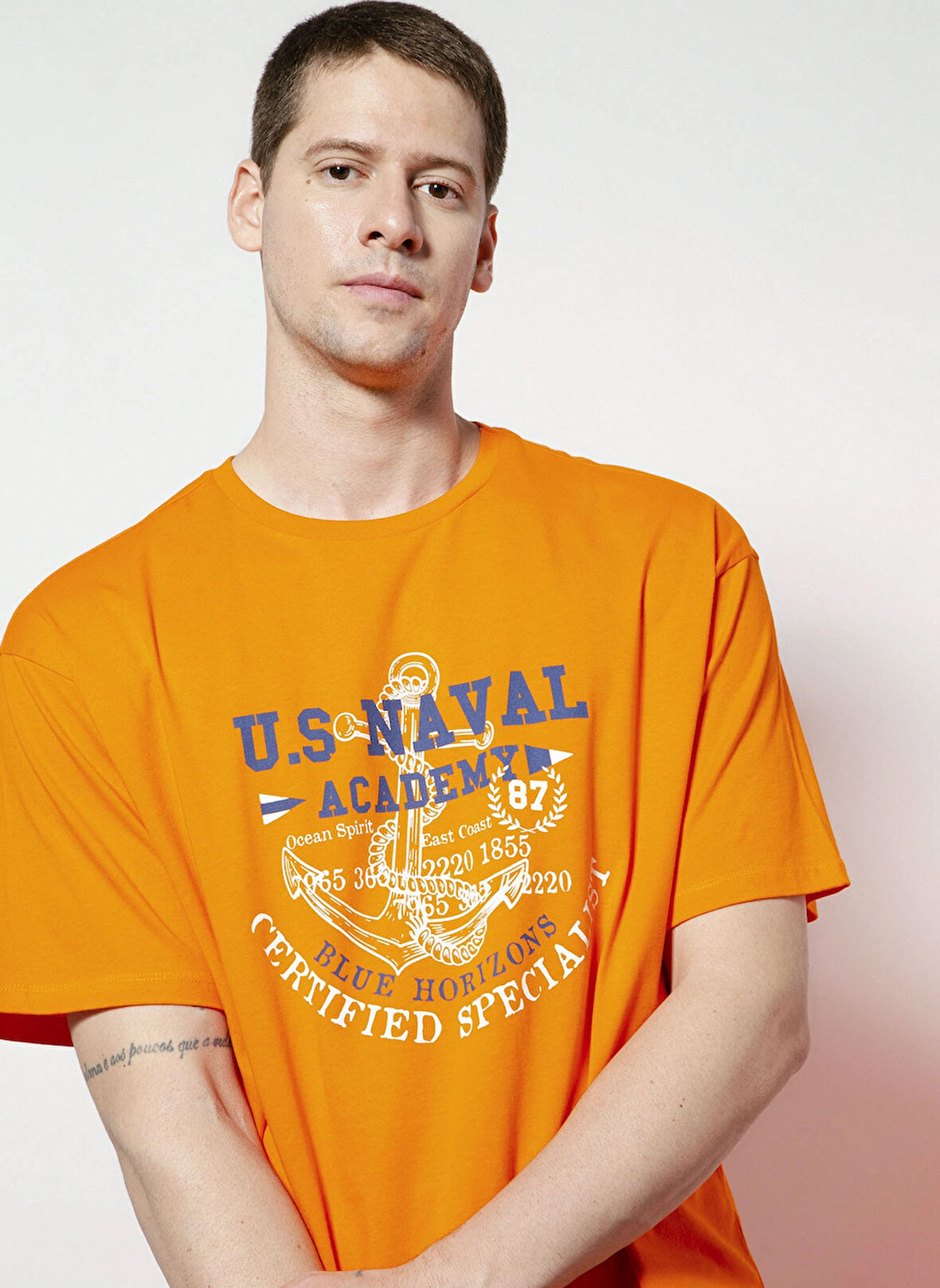 North Of Navy Bisiklet Yaka Baskılı Turuncu Erkek T-Shirt I-N16