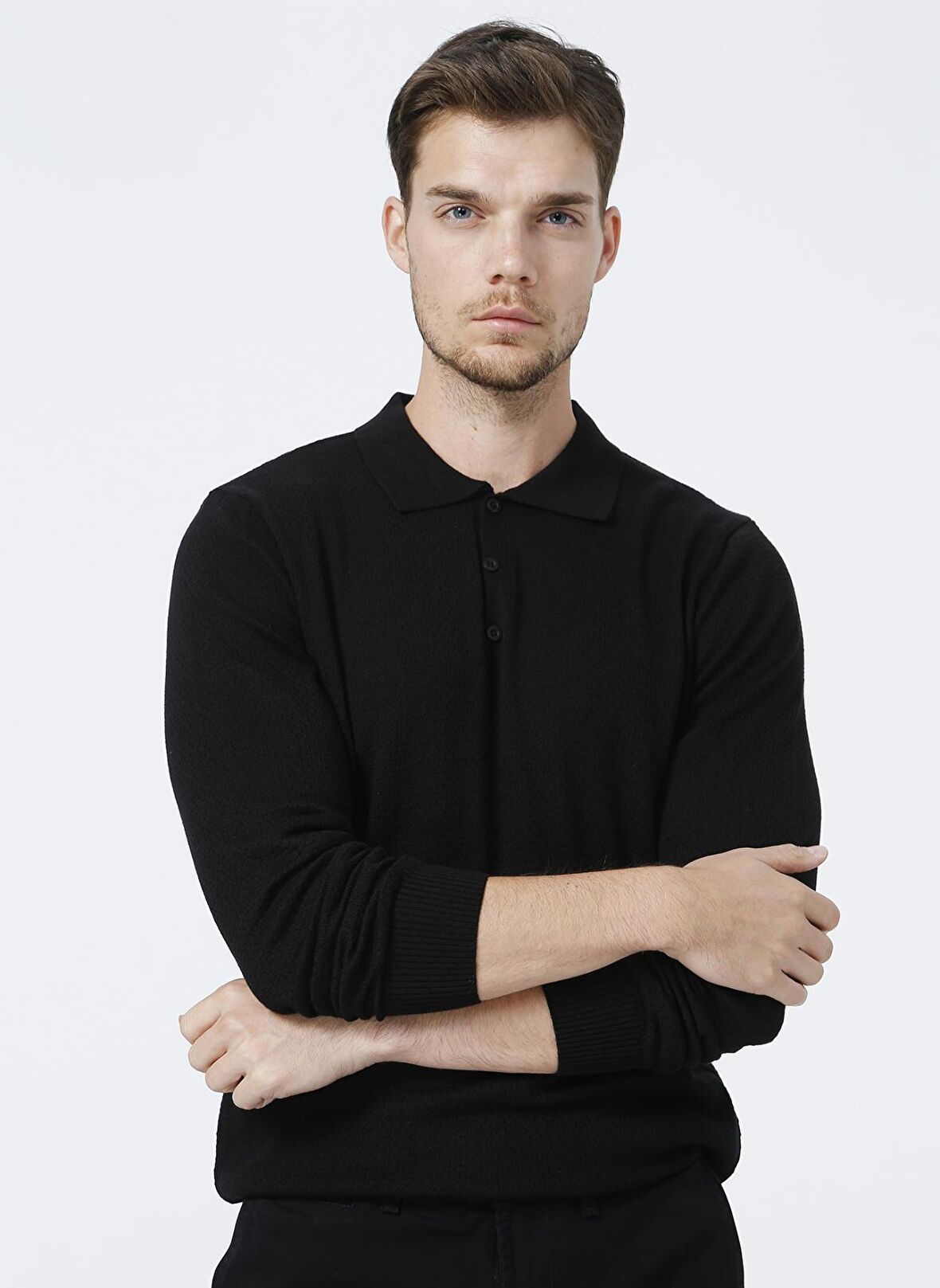Fabrika Polo Yaka Basic Siyah Erkek Kazak BENRY-Y