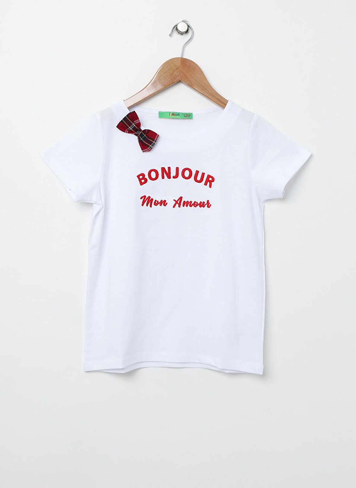 Limon Beyaz Fiyonk Detaylı Kız Çocuk T-Shirt