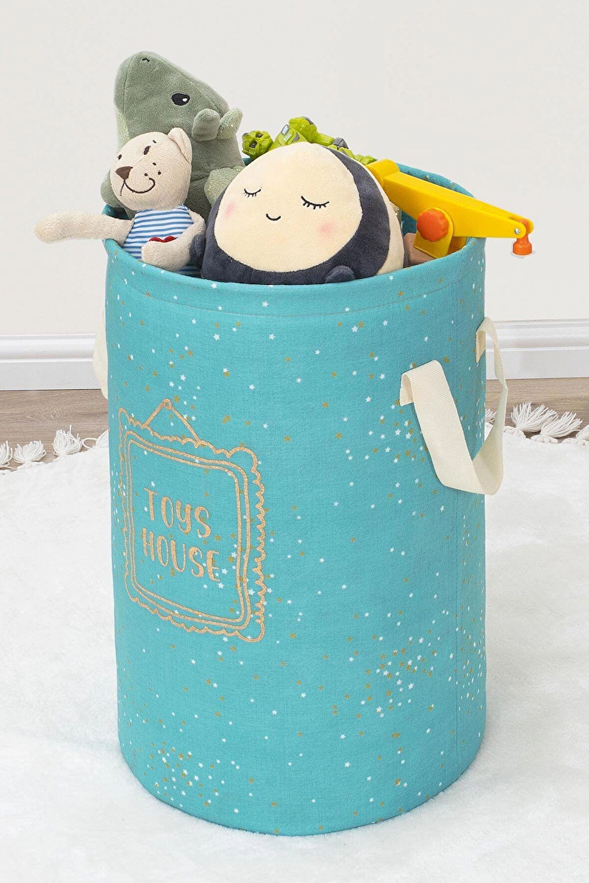 Cottonlifes Baby Yuvarlak Torbalı Sepet/Oyuncak Sepeti/Kirli Çamaşır Sepeti 46x31 cm