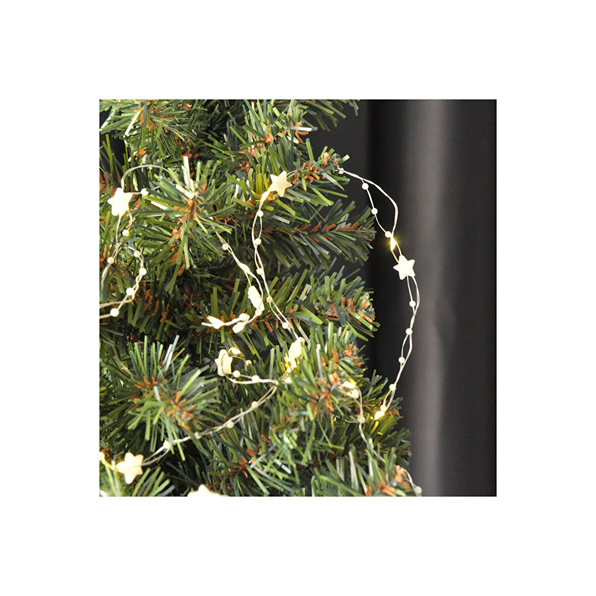 Yılbaşı Led beyaz ışık 3 Metre incili ve yıldızlı iri incili peri led çift sarmallı dış ve iç mekan led ışık