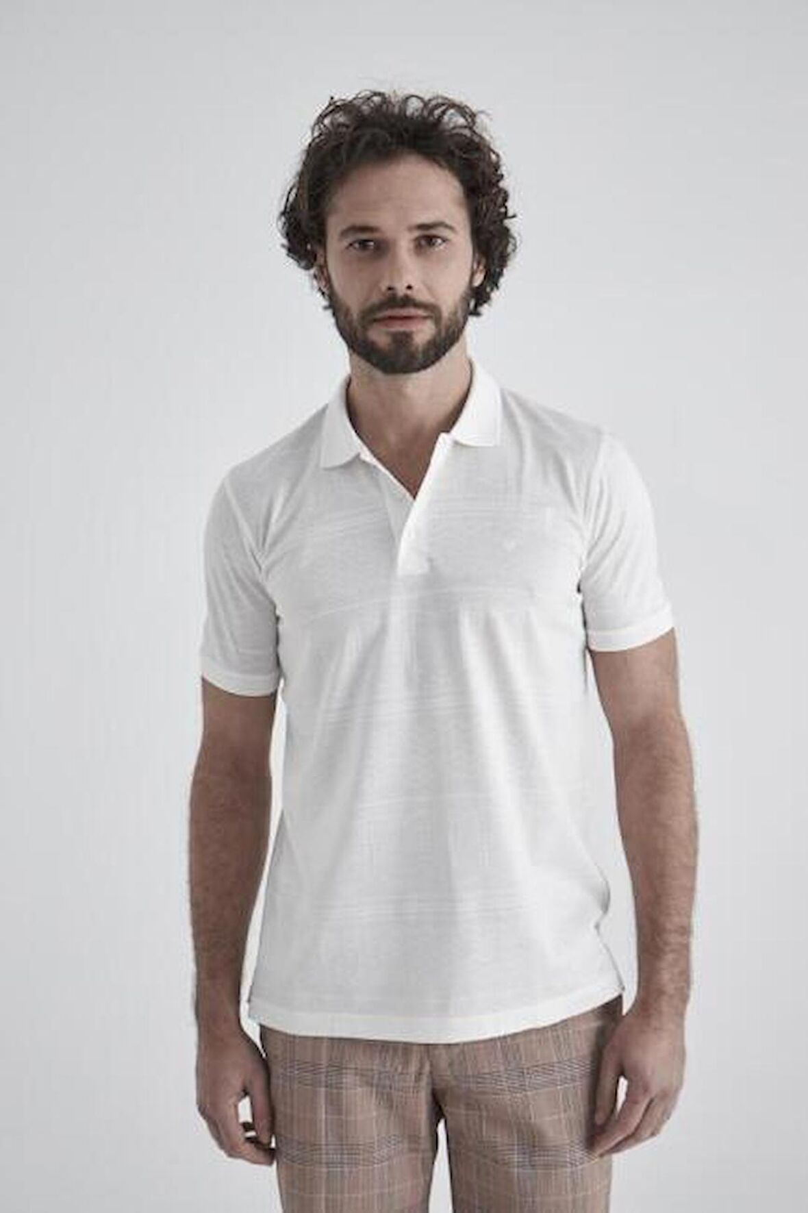 Bisse Erkek Regular Fit Desenli Polo Yaka T-Shirt BEYAZ TS20Y20110_D01
