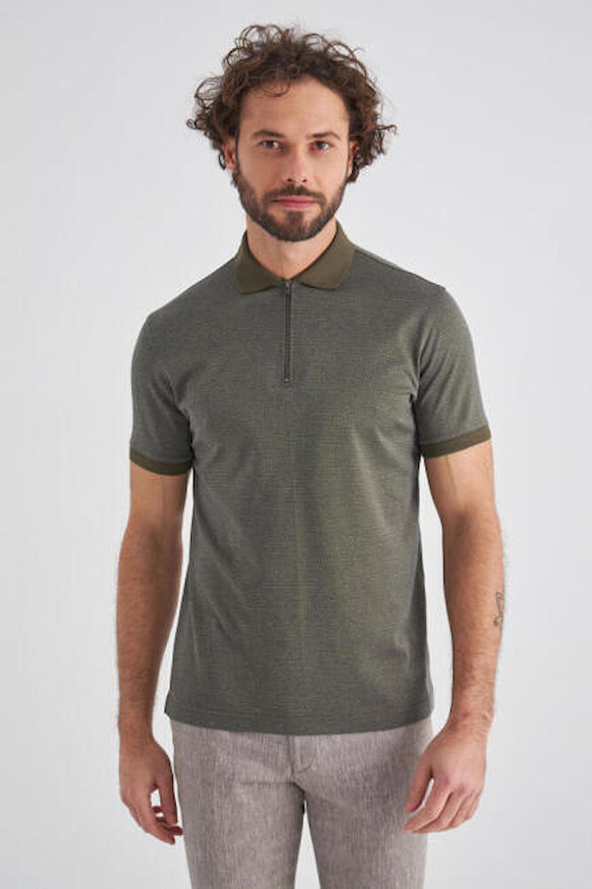 Bisse Erkek Polo Yaka Fermuarlı T-Shirt HAKİ TS22Y22106_D49