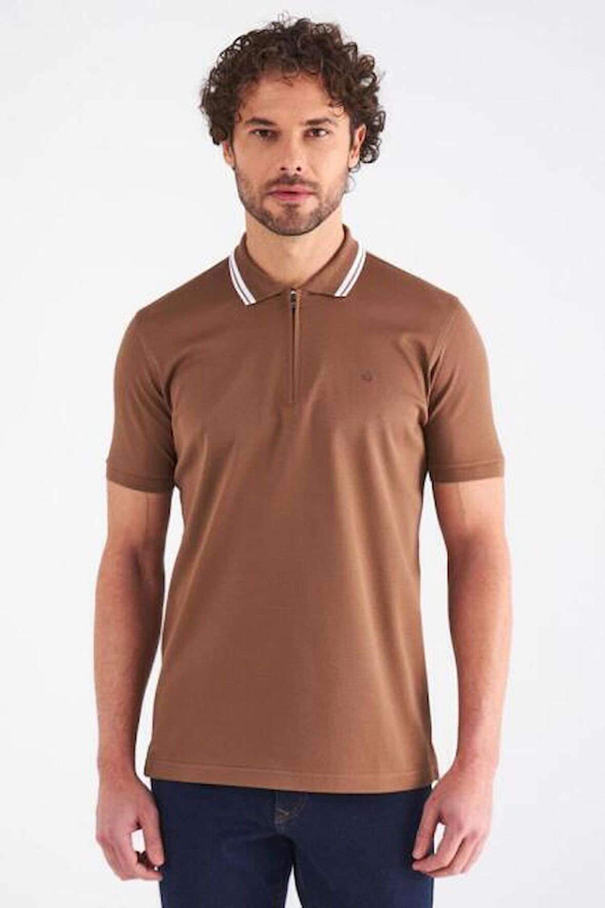 Bisse Erkek Polo Yaka Fermuarlı T-Shirt CAMEL TS22Y22111_D70