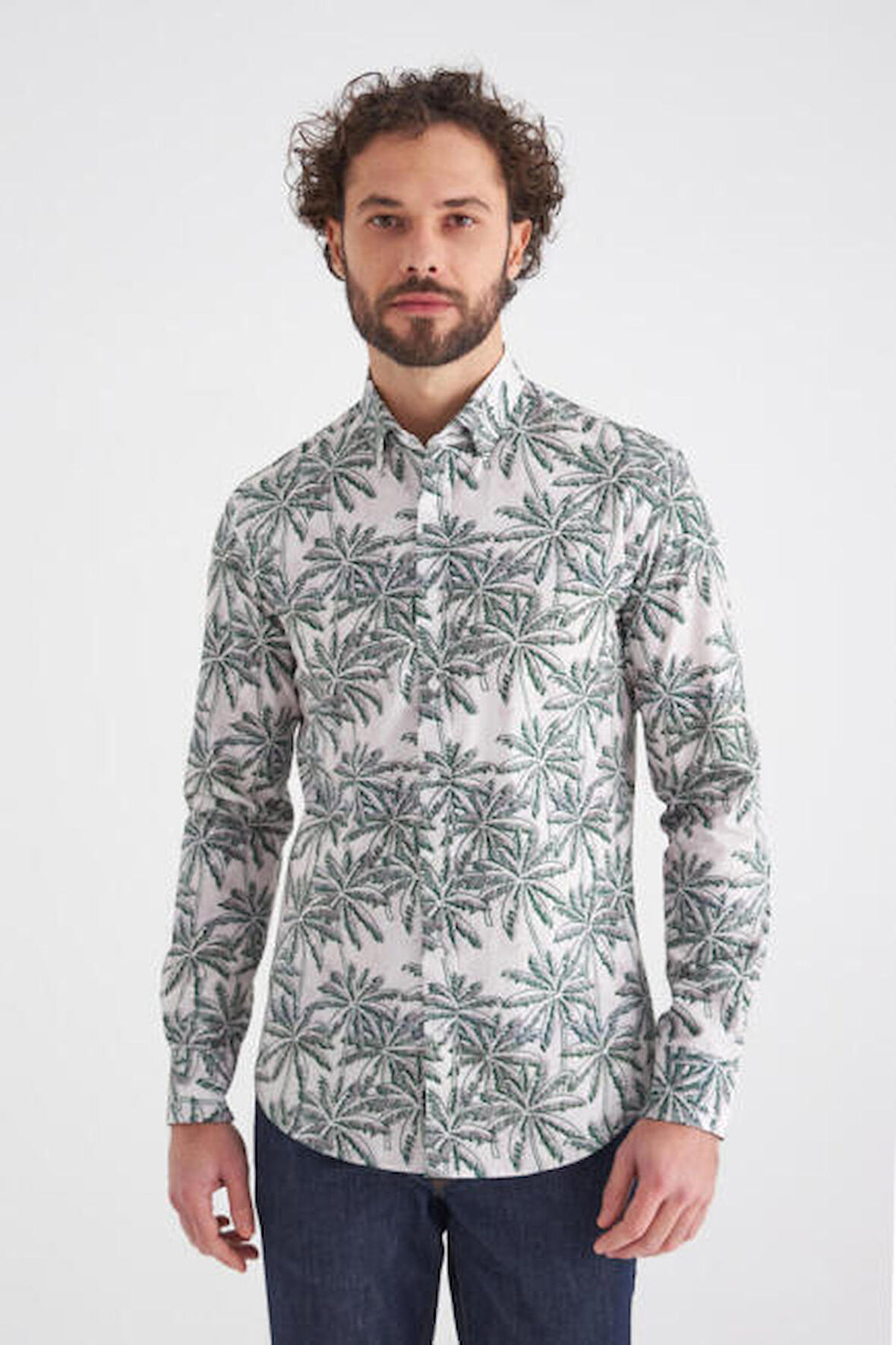 Bisse Erkek Slim Fit Uzun Kollu Spor Gömlek YEŞİL GM22Y221037_K47