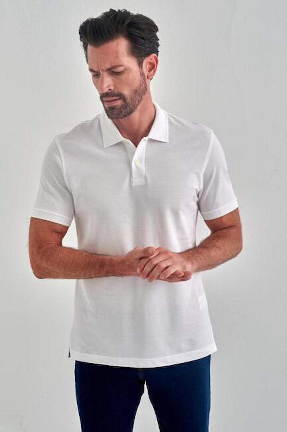 Bisse Erkek Balenli Yaka  Basic Regular Fit T-Shirt BEYAZ TS22Y22013_D01