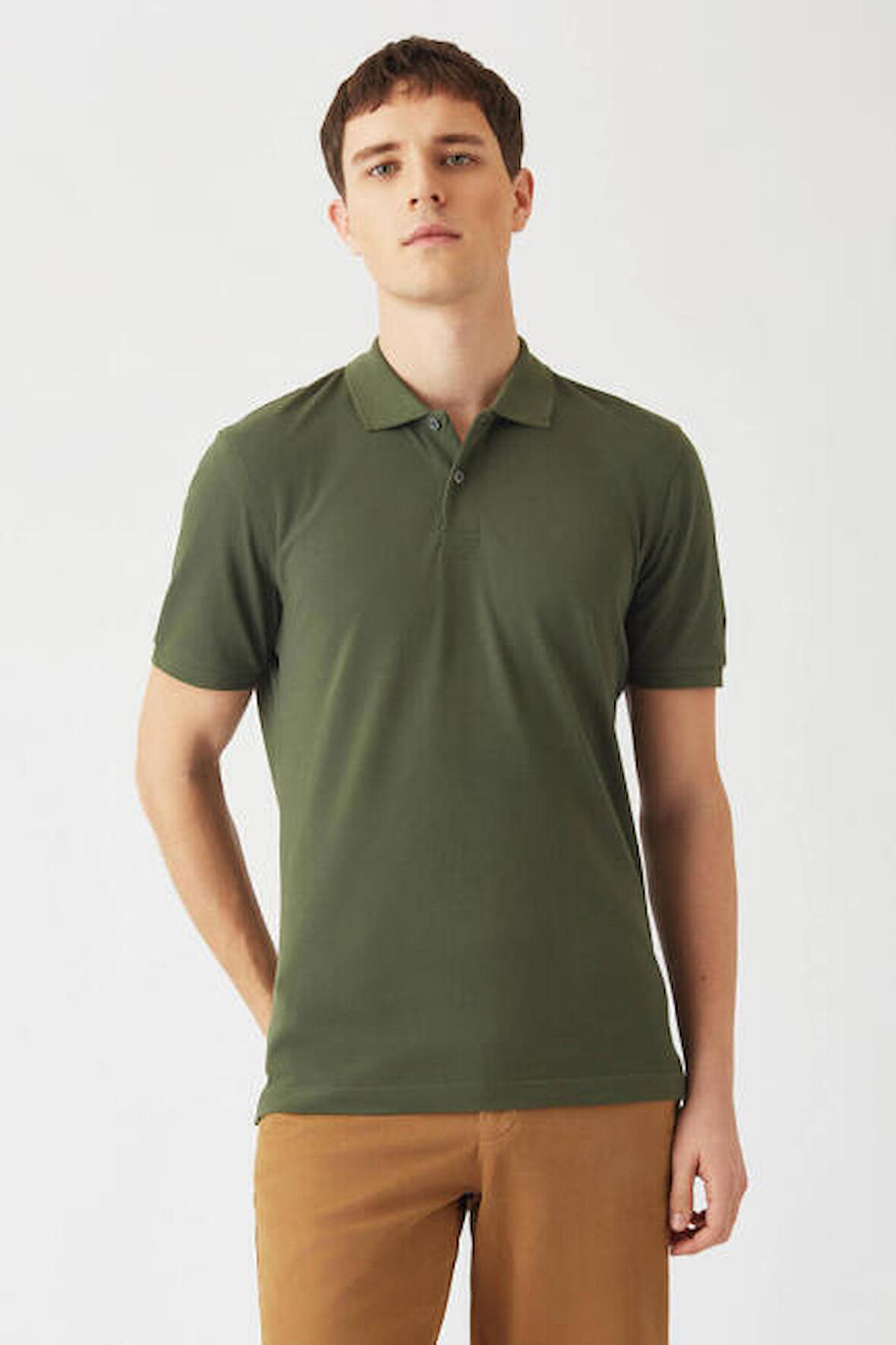 Bisse Erkek Balenli Yaka  Basic Regular Fit T-Shirt HAKİ TS22Y22013_D49