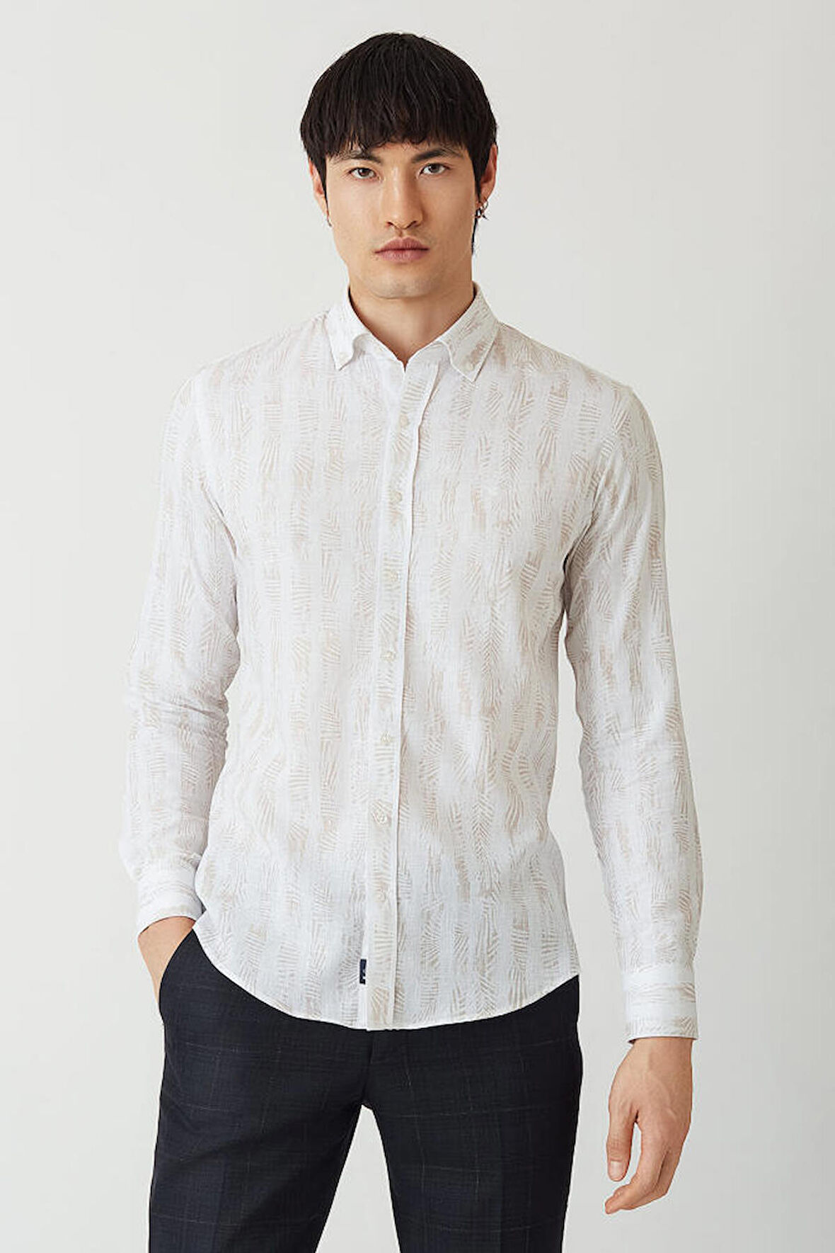 Bisse Erkek Slim Fit Uzun Kollu Spor Gömlek KAHVE GM22Y221149_D11