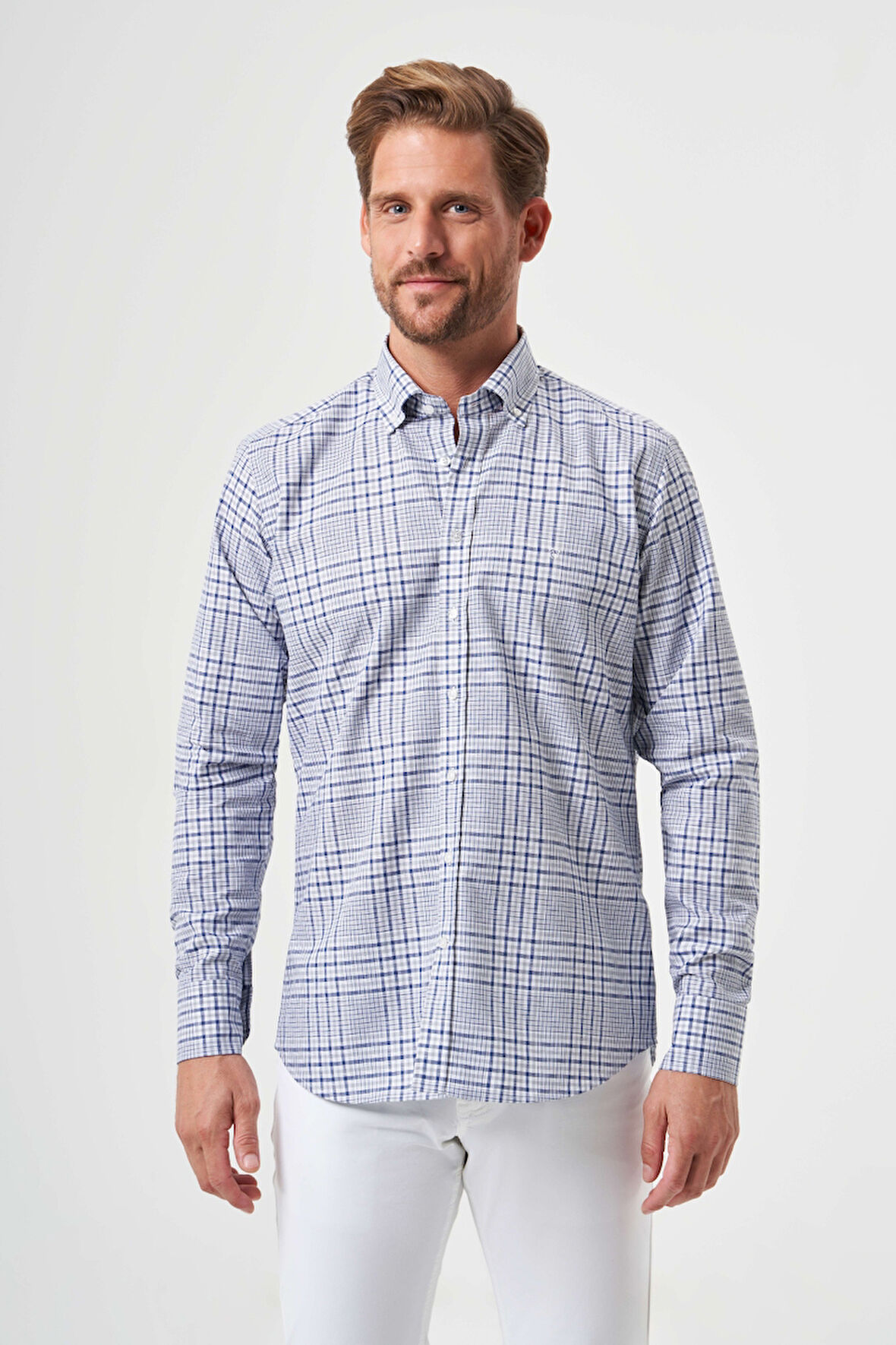 Bisse Regular Fit Uzun Kollu Paşa Yaka Gri Spor Erkek Gömlek GM23Y231031_D55