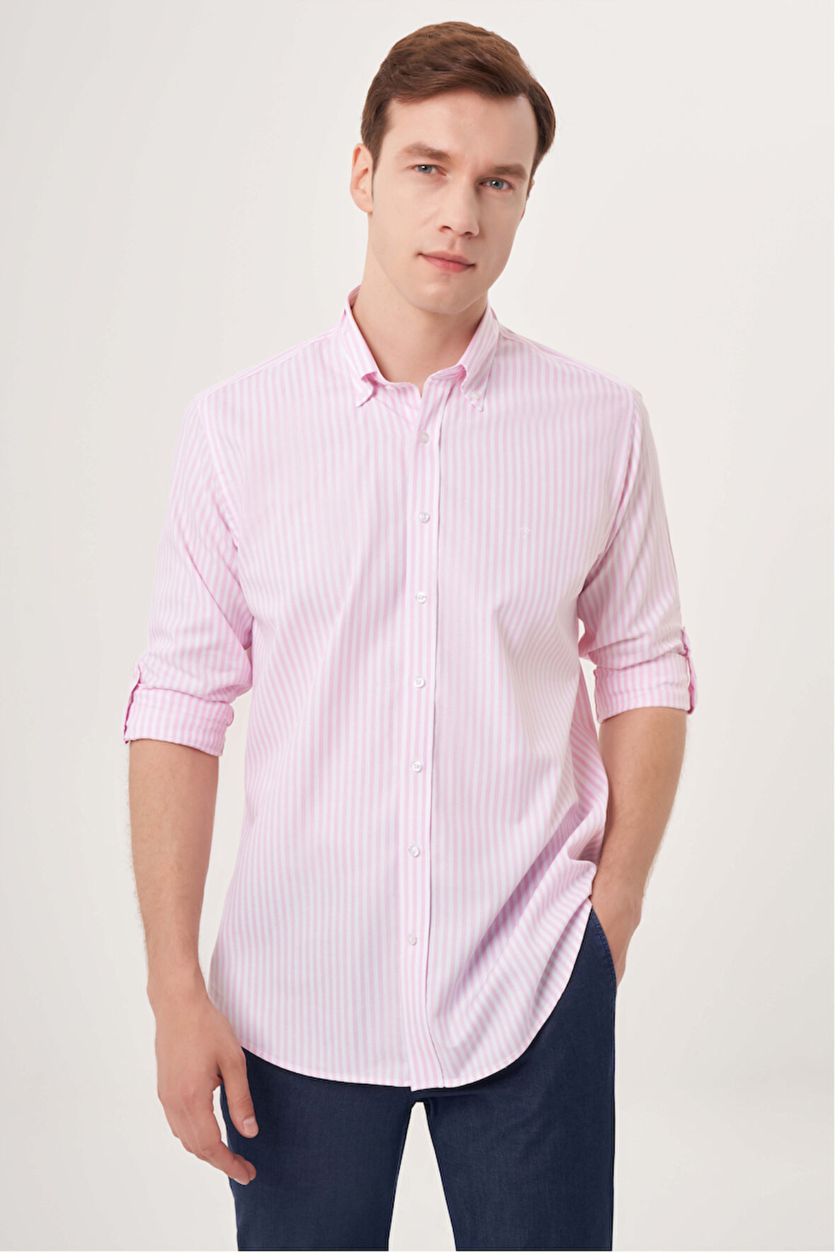 Bisse Regular Fit Paşa Yaka Pembe Spor Erkek Gömlek GM23Y231040_D29