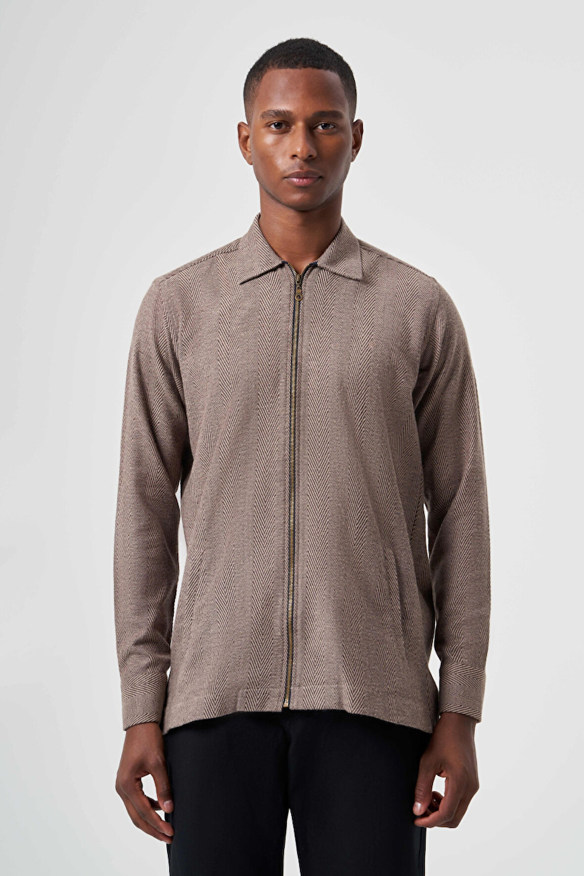 Bisse Regular Fit Fermuarlı Kahve Erkek Gömlek GM22K222093_D11