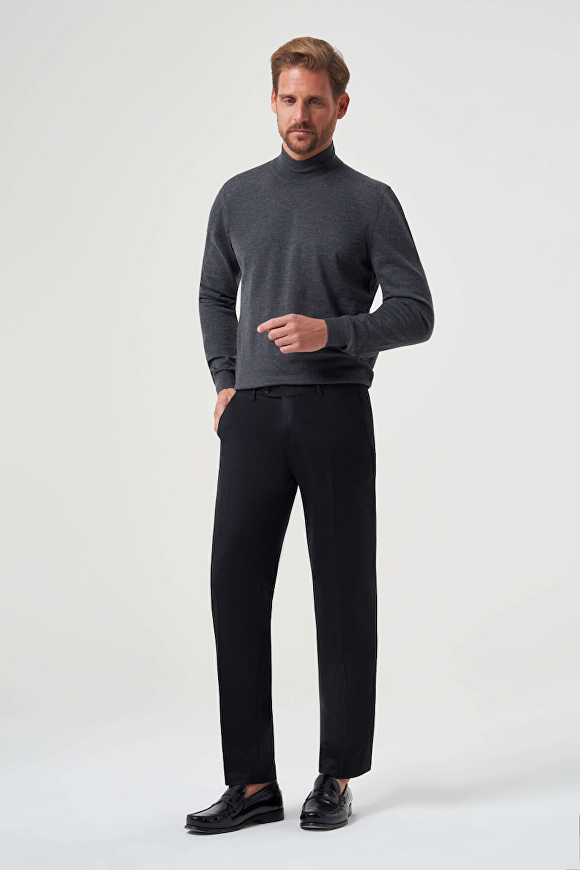 Bisse Regular Fit Düz Dokuma Flanel Siyah Klasik Erkek Pantolon PPNK23K23201_D99