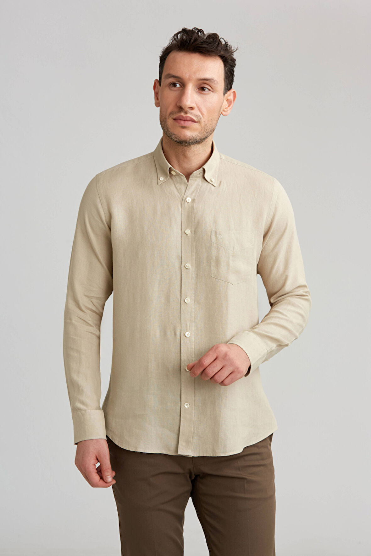 Bisse Regular Fit Paşa Yaka Bej Erkek Gömlek GM23Y231134_D07