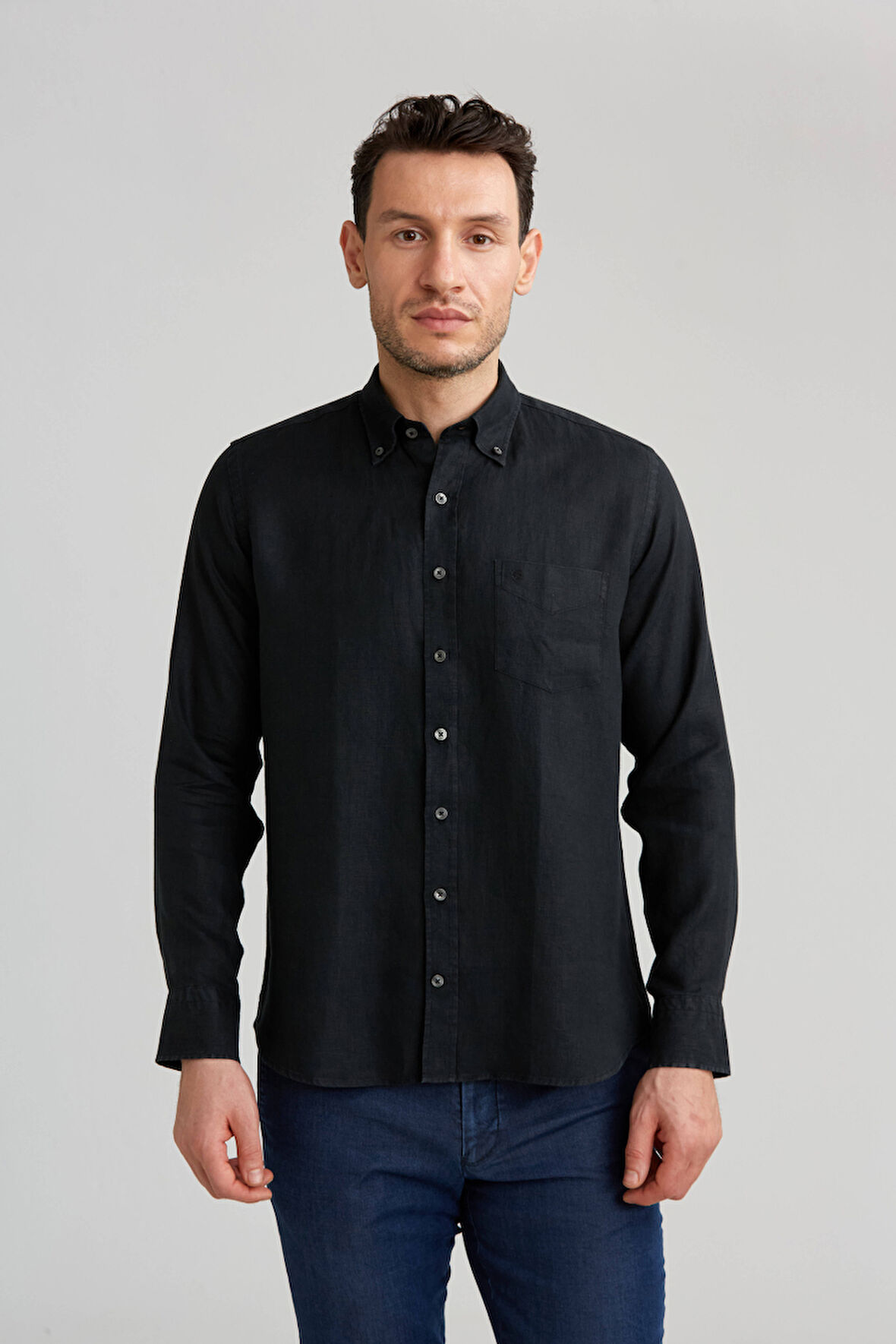 Bisse Regular Fit Paşa Yaka Siyah Erkek Gömlek GM23Y231134_D99