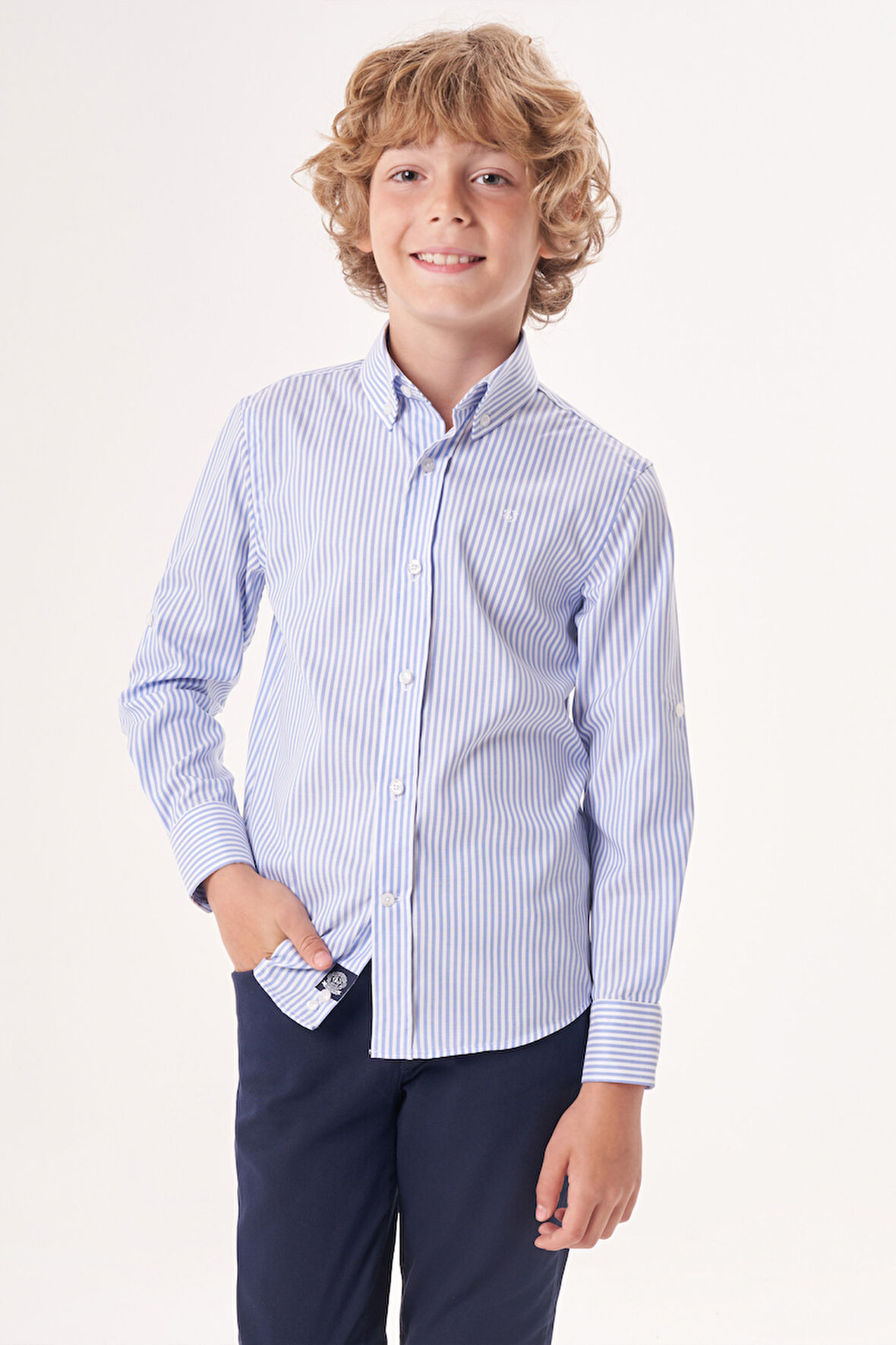 Bisse Regular Fit Yaka Düğmeli Mavi Erkek Çocuk Gömlek GM23Y231161_D35