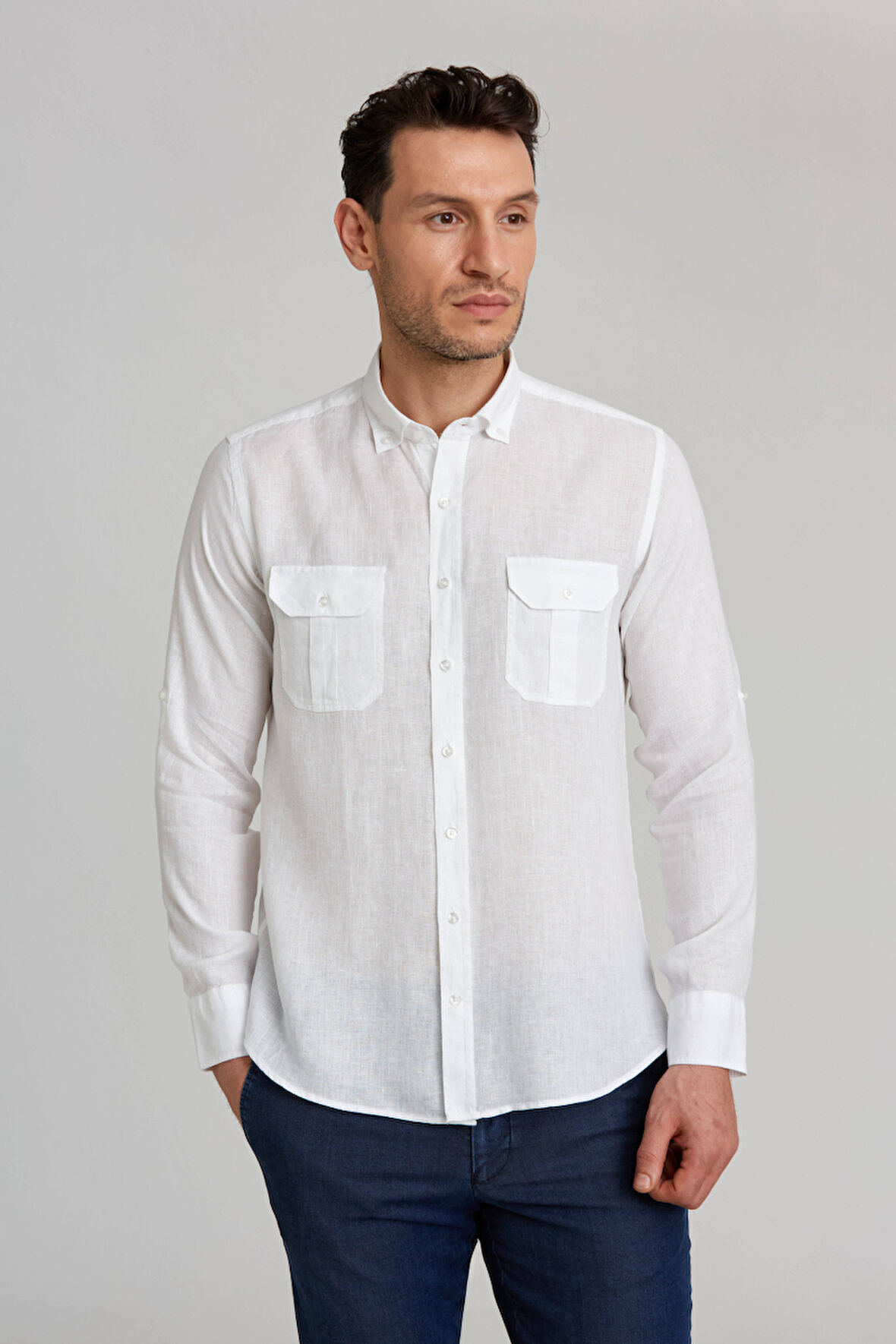 Bisse Regular Fit Uzun Kollu Paşa Yaka Kol İçi Apoletli Beyaz Erkek Gömlek GM23Y231131_D01