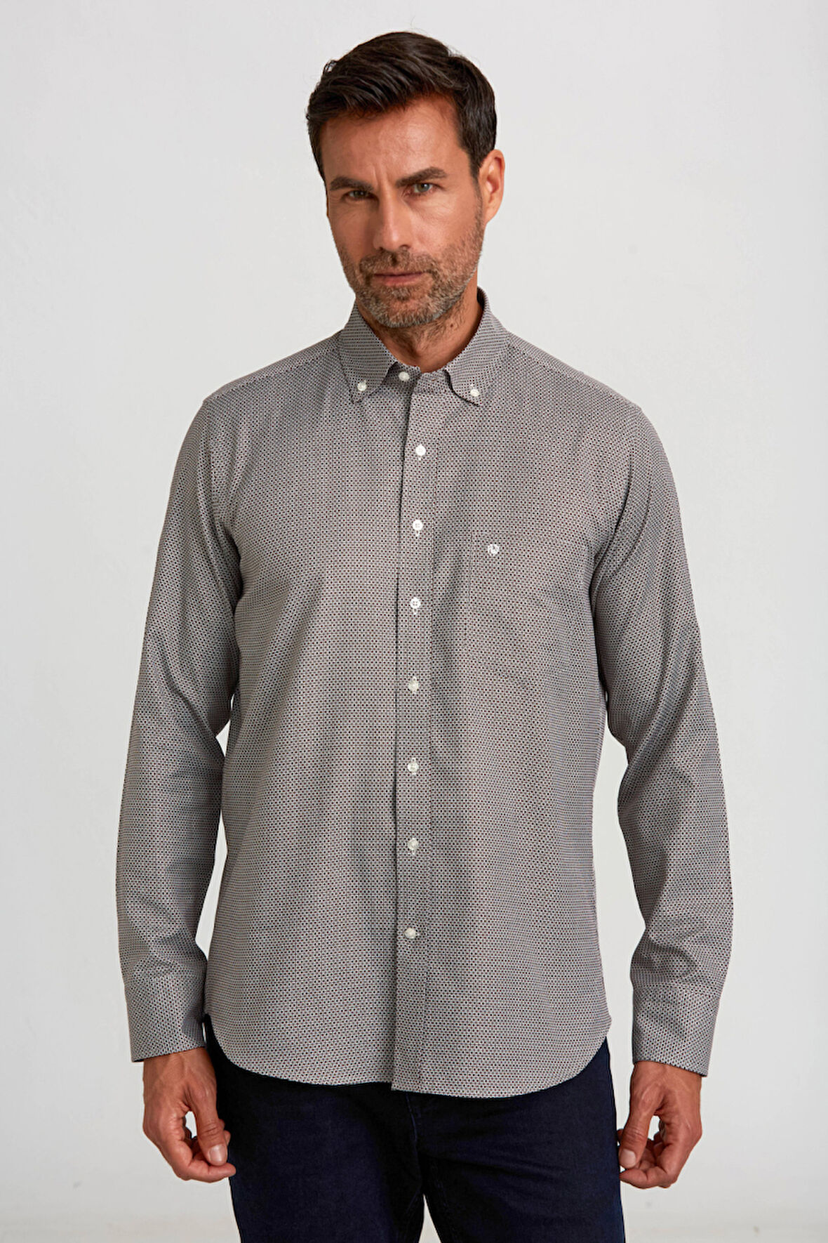 Bisse Regular Fit Paşa Yaka Desenli Kahve Erkek Gömlek GM23K232040_D11