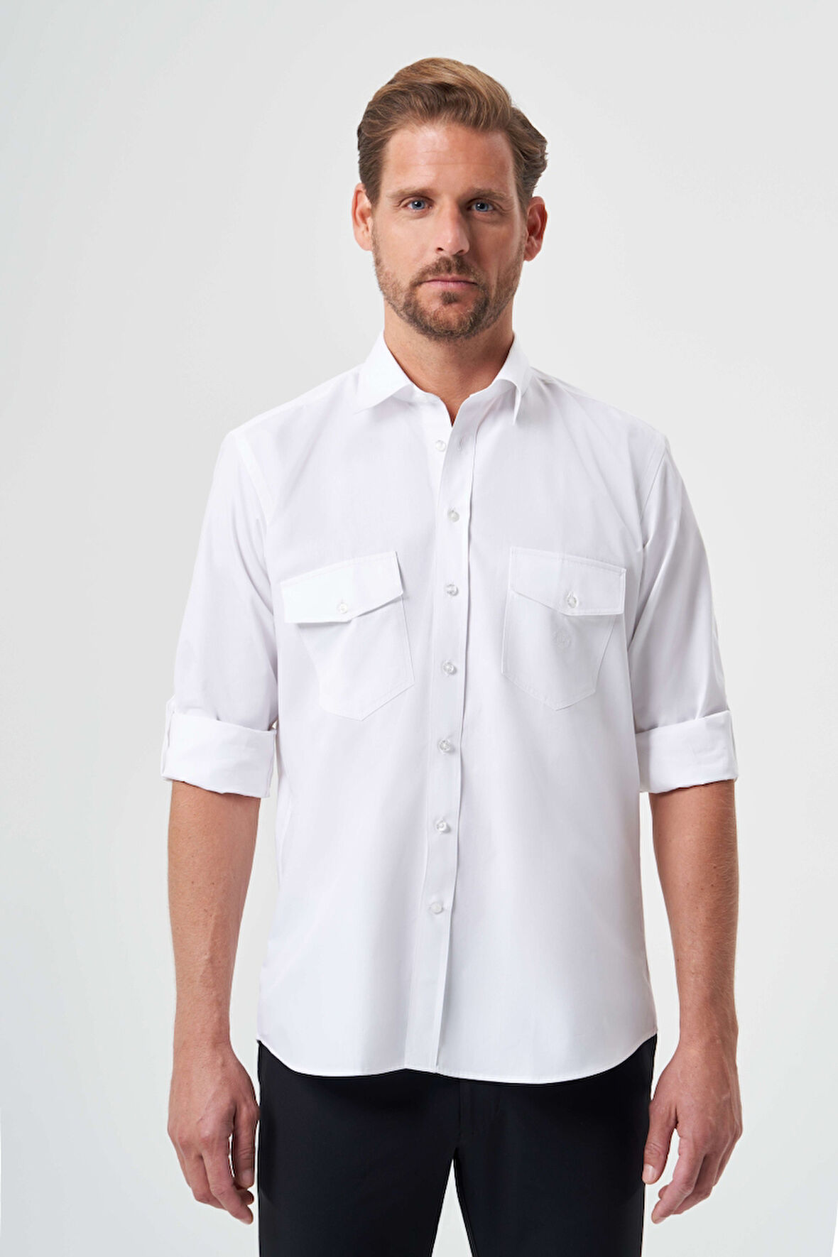 Bisse Regular Fit Kol İçi Apoletli Beyaz Spor Erkek Gömlek GM23K232060_D01