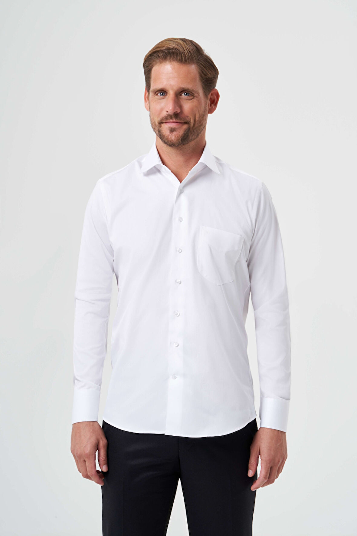 Bisse Regular Fit Beyaz Saten Erkek Gömlek GM23K232020_D01