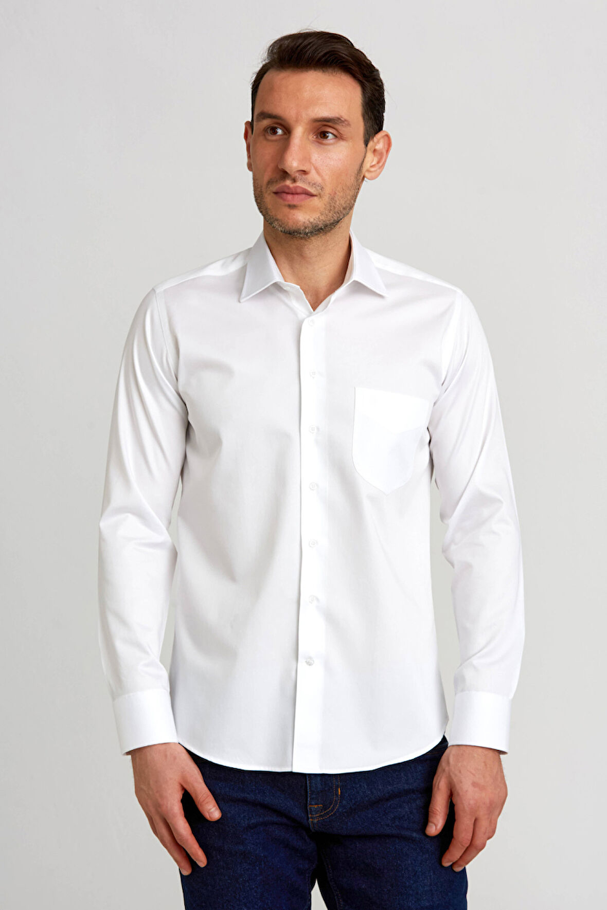 Bisse Regular Fit Beyaz Saten Erkek Gömlek GM23K232064_D01