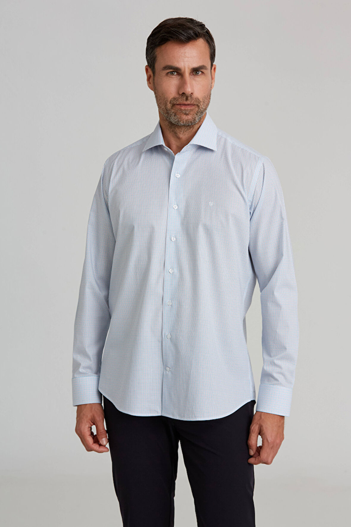 Bisse Regular Fit İtalyan Yaka Kareli Mavi Erkek Gömlek GM23K232072_D35