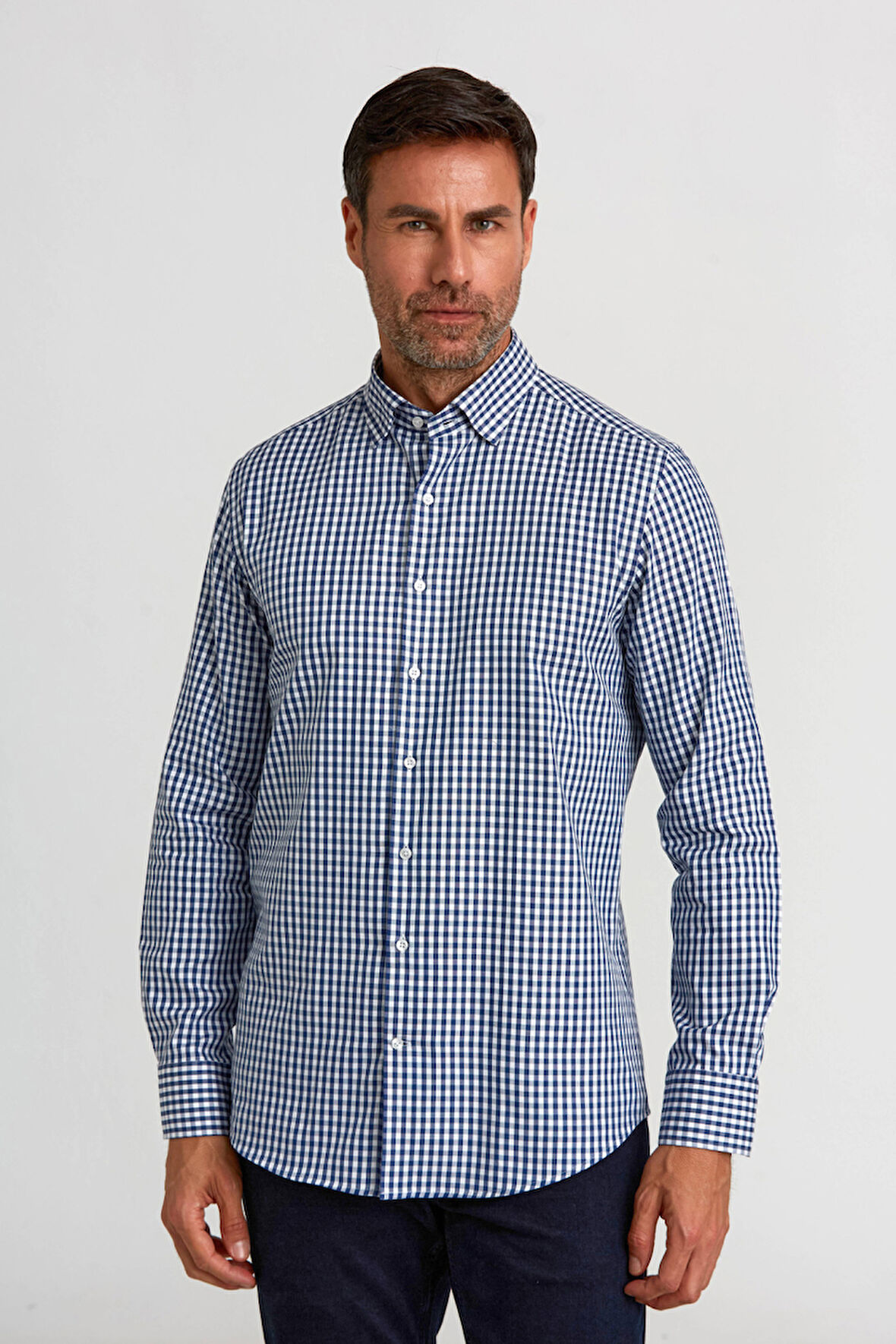 Bisse Modern Fit Gizli Düğme Yakalı Lacivert Spor Erkek Gömlek GMKRA0122300202_D39