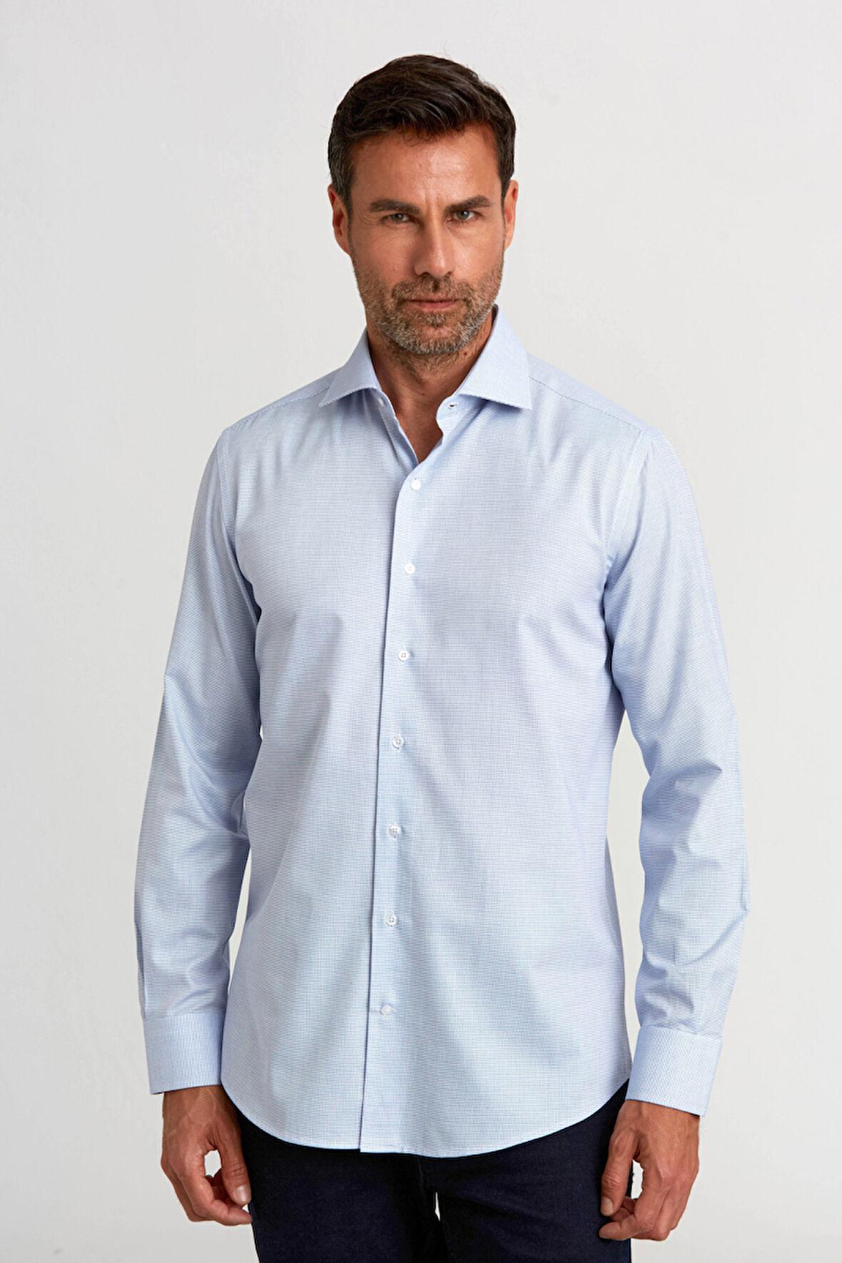 Bisse Modern Fit Yarım İtalyan Yaka Lacivert Klasik Erkek Gömlek GMARS0422302101_D39